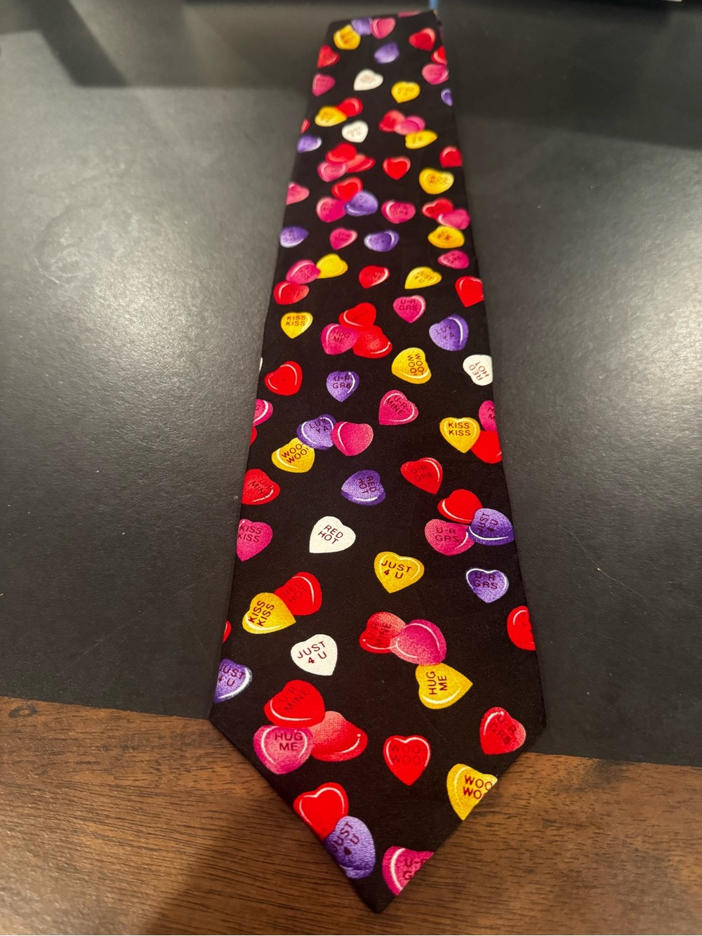 Hallmark Black Tie with Red, Pink, Purple, Yellow & White Conversation Hearts